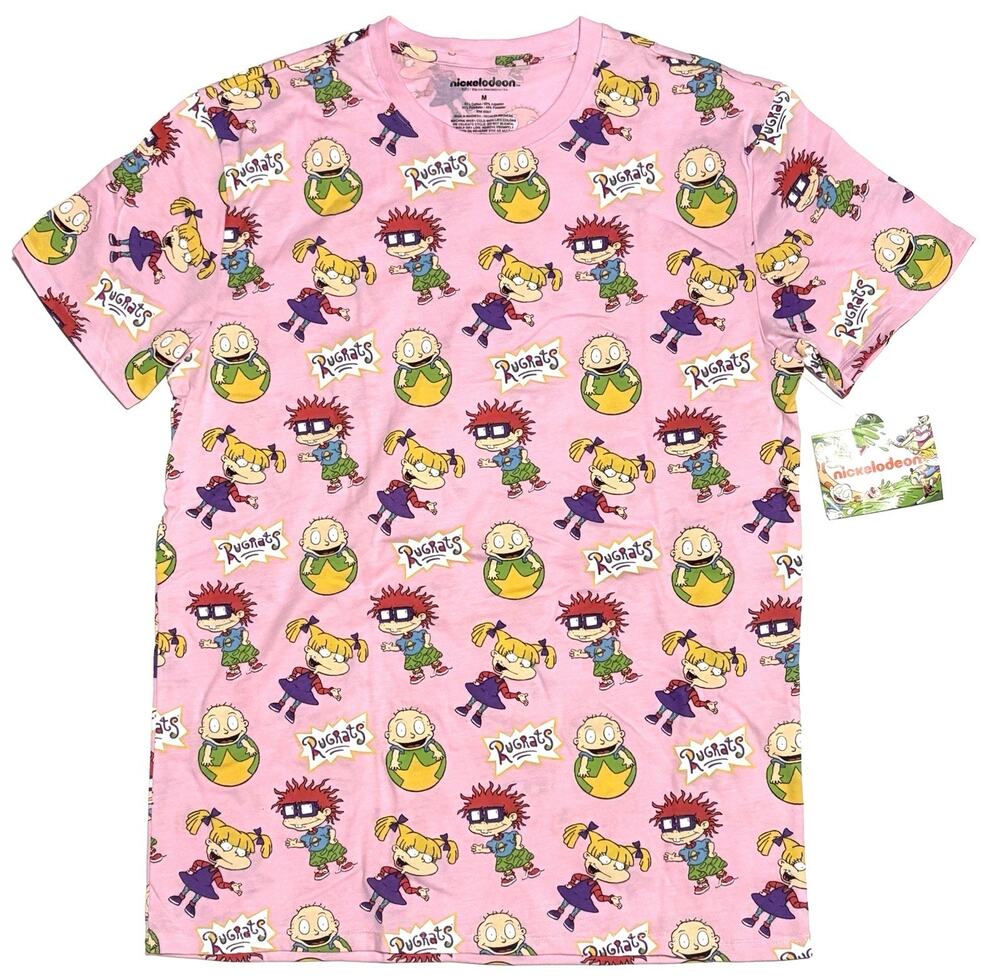Nickelodeon Rugrats T-shirt Mens Size M Medium All Over Print Pink NWT